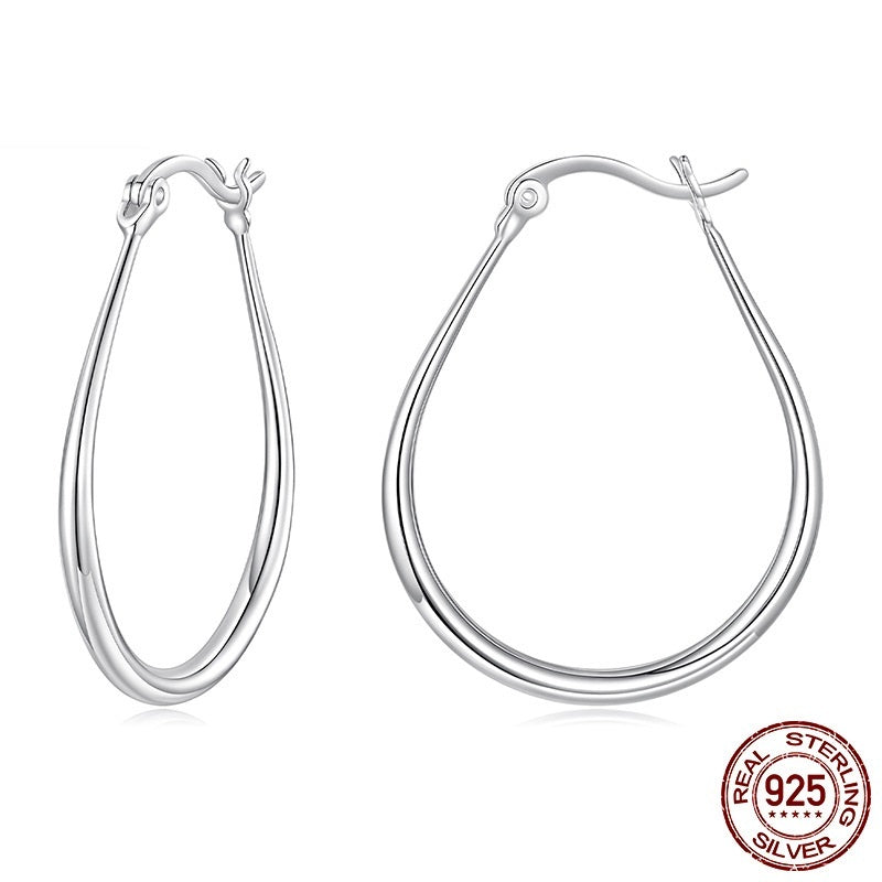 Simple Oval Plain Silver Earrings
