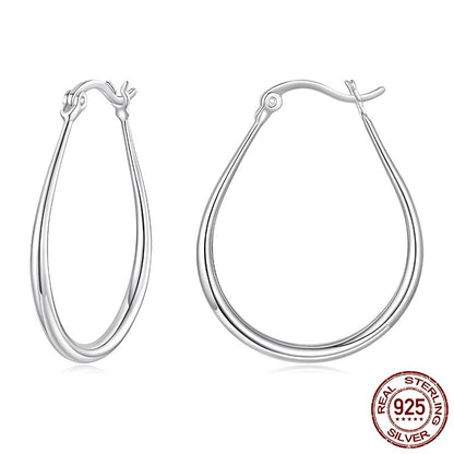 Simple Oval Plain Silver Earrings